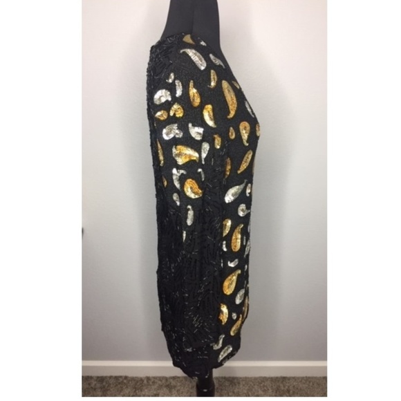 VINTAGE Sequin & Beaded Silk High-Low Long Top - Picture 3 of 8